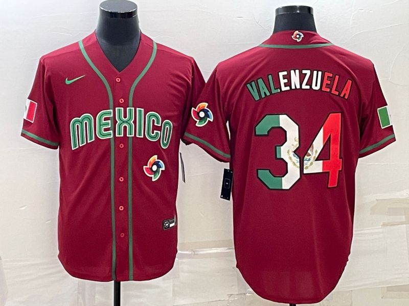 Men 2023 World Cub Mexico #34 Valenzuela Red Nike MLB Jersey9->more jerseys->MLB Jersey